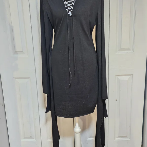 Dolls Kill Black Gothic Bell Sleeve Dress - Picture 3 of 7